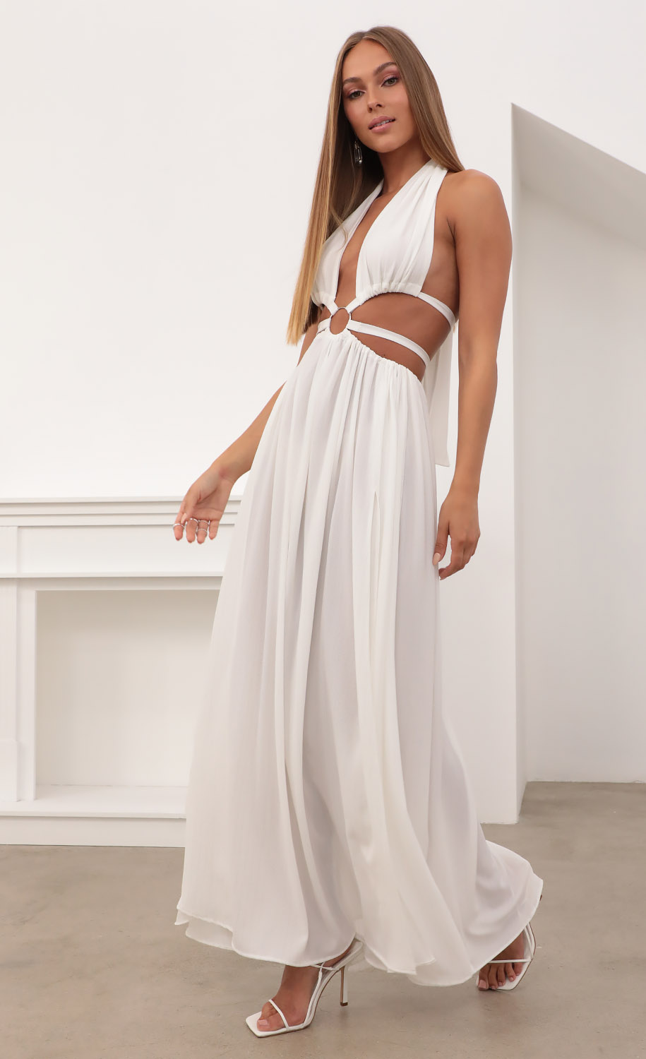 white cut out maxi