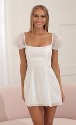 Picture Margie Glitter Puff Sleeve Dress in White. Source: https://media.lucyinthesky.com/data/Jul22/150xAUTO/c828e5a0-1ea6-4943-b394-1787c272b1f0.jpg