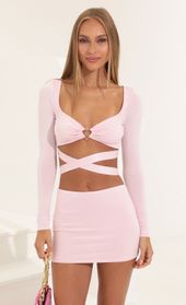 Picture thumb Arlene Long Sleeve Two Piece Skirt Set in Pink. Source: https://media.lucyinthesky.com/data/Jul22/170xAUTO/e29a2942-c0f1-407f-9e5e-01a4d26b1dde.jpg