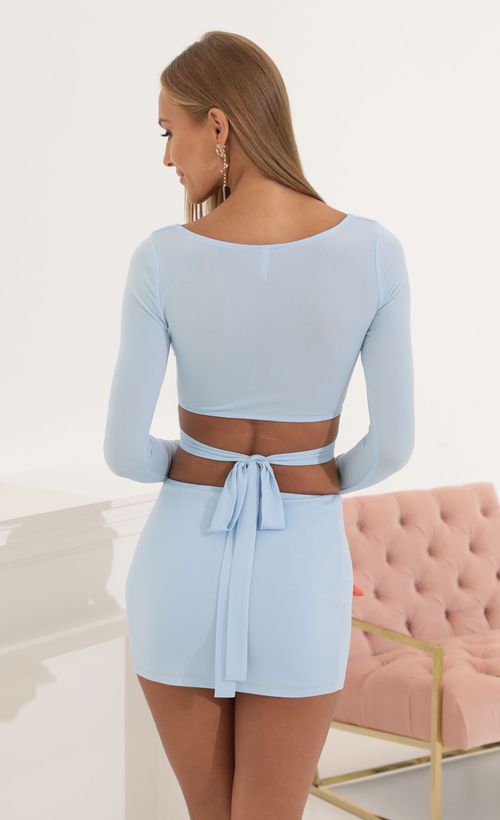 Picture Arlene Long Sleeve Two Piece Skirt Set in Blue. Source: https://media.lucyinthesky.com/data/Jul22/500xAUTO/53f4d59a-45d4-469b-acc4-509c329713f6.jpg