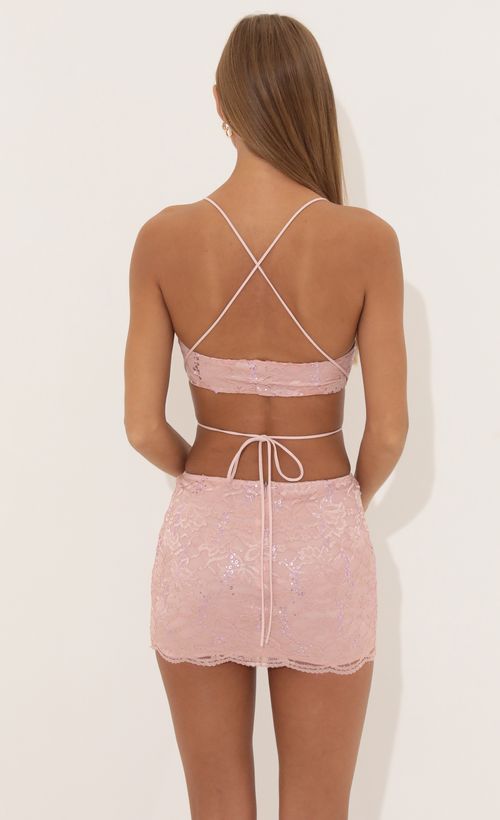 Picture Arabella Lace Sequin Two Piece Set in Pink  . Source: https://media.lucyinthesky.com/data/Jul22/500xAUTO/60bd5d91-d19c-47f8-9493-8d235f70b4e2.jpg