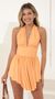 Picture Elisha Shimmer Ruched Halter Dress in Orange. Source: https://media.lucyinthesky.com/data/Jul22/50x90/44ee827d-3c45-4b2f-97e3-8648c8f55b5e.jpg