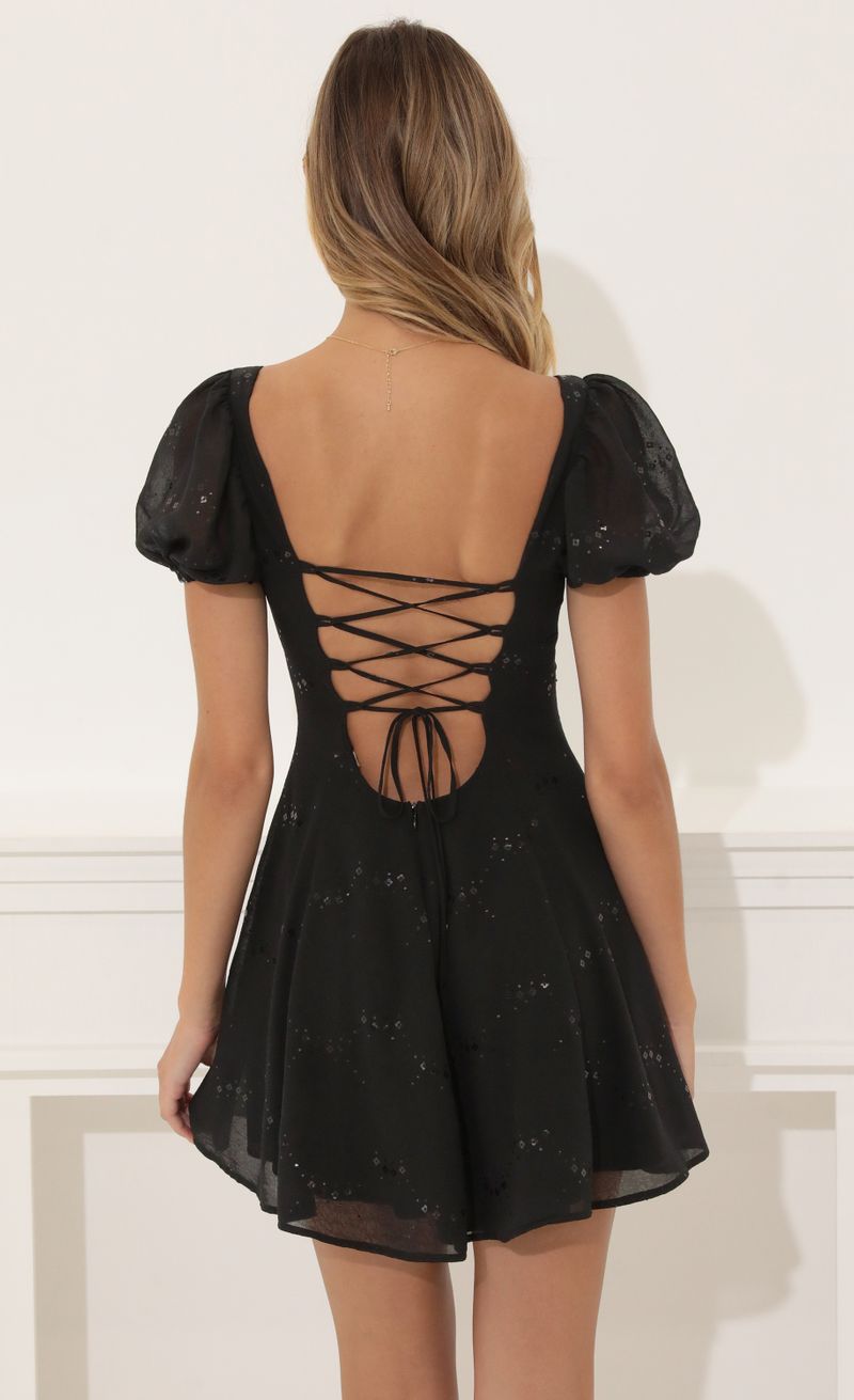 Picture Wannda Sequin Floral Chiffon Puff Sleeve Dress in Black . Source: https://media.lucyinthesky.com/data/Jul22/800xAUTO/2139cd34-9b6e-4704-961c-f621ce60b92a.jpg