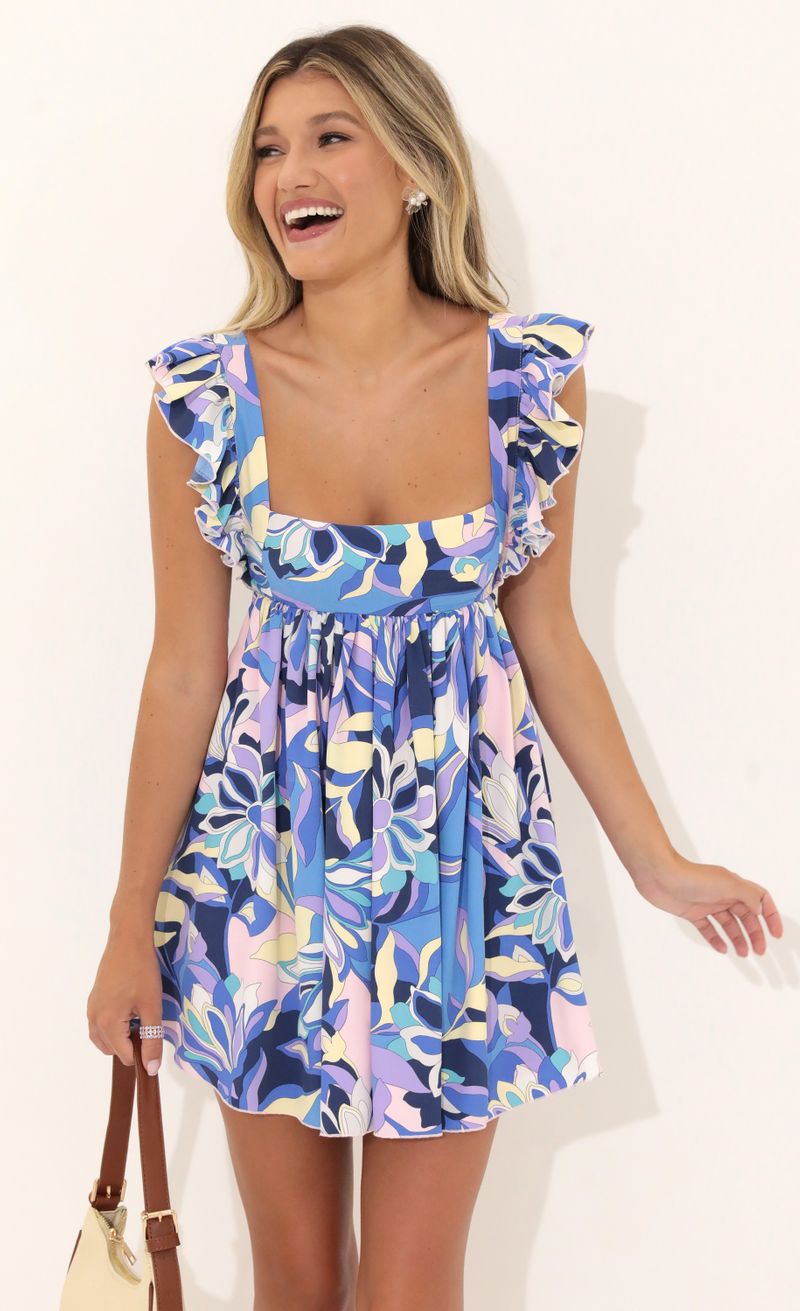 Picture Patty Floral Baby Doll Dress in Blue. Source: https://media.lucyinthesky.com/data/Jul22/800xAUTO/72349567-60ab-4853-9dd3-4fe4865774c2.jpg
