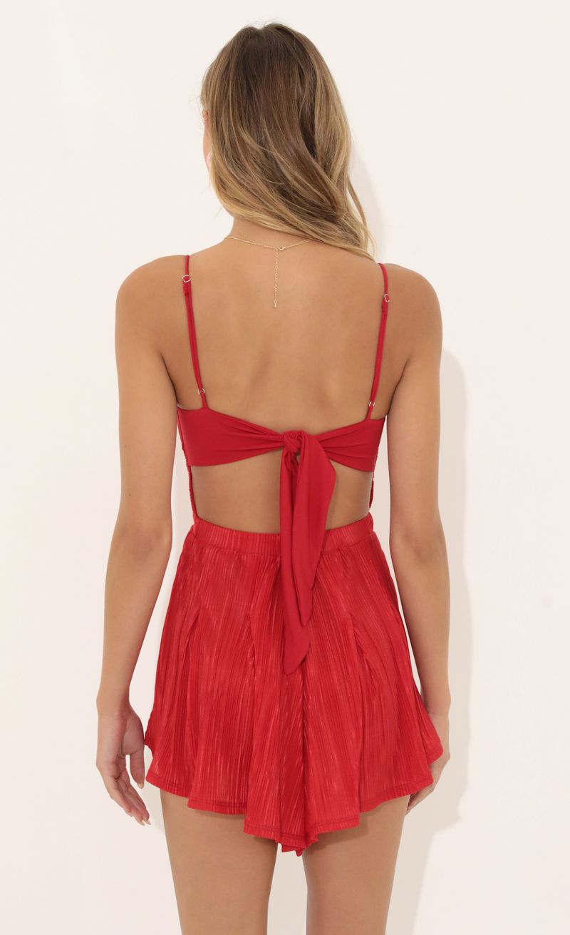 Picture Bella Pleated Romper in Red. Source: https://media.lucyinthesky.com/data/Jul22/800xAUTO/88fb52e5-949e-4bc3-870d-387360649a88.jpg