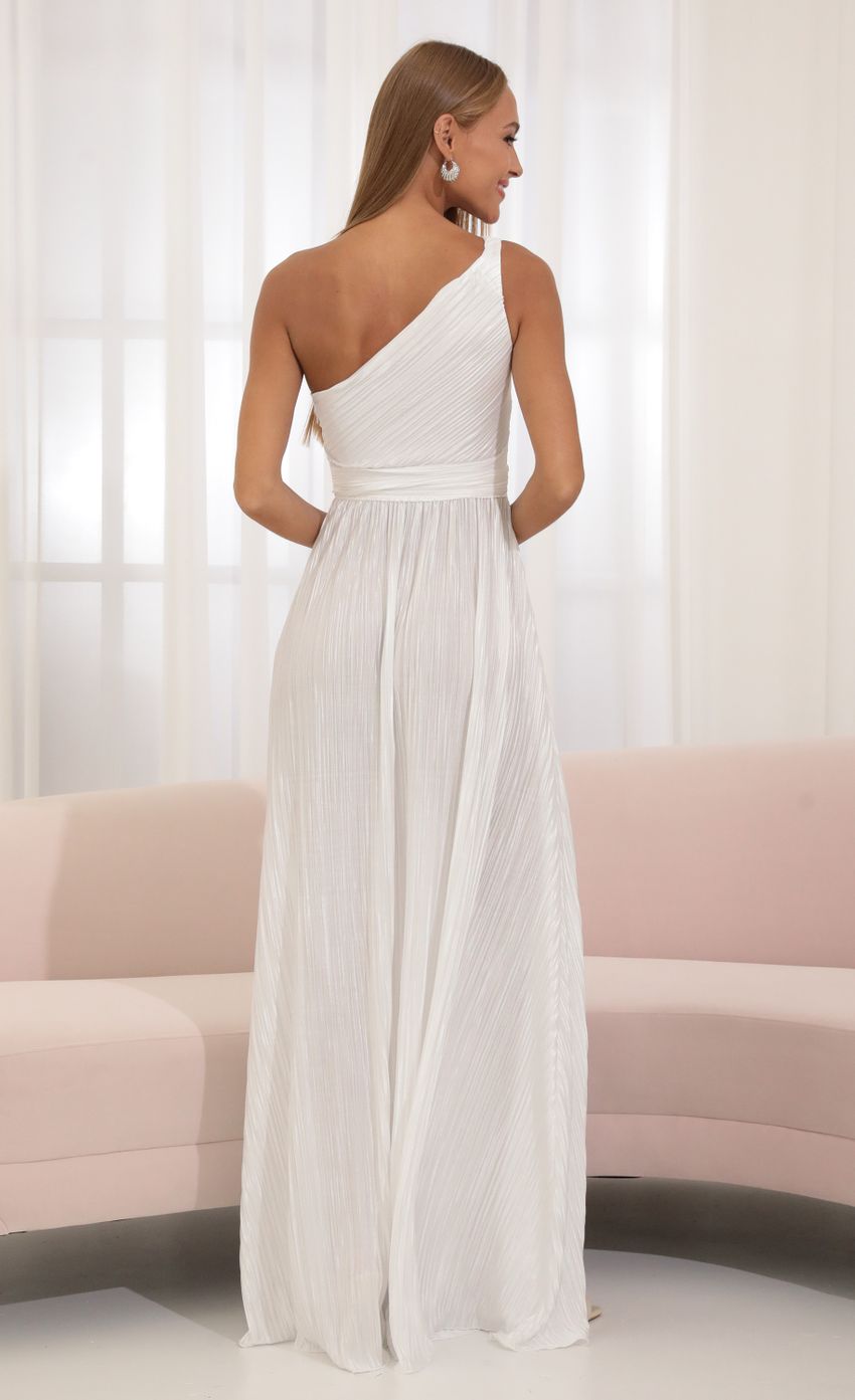 Picture Olympia Pleated One Shoulder Dress in White. Source: https://media.lucyinthesky.com/data/Jul22/850xAUTO/79ba0962-3e6f-4cd7-b4fe-3f6c84d42166.jpg
