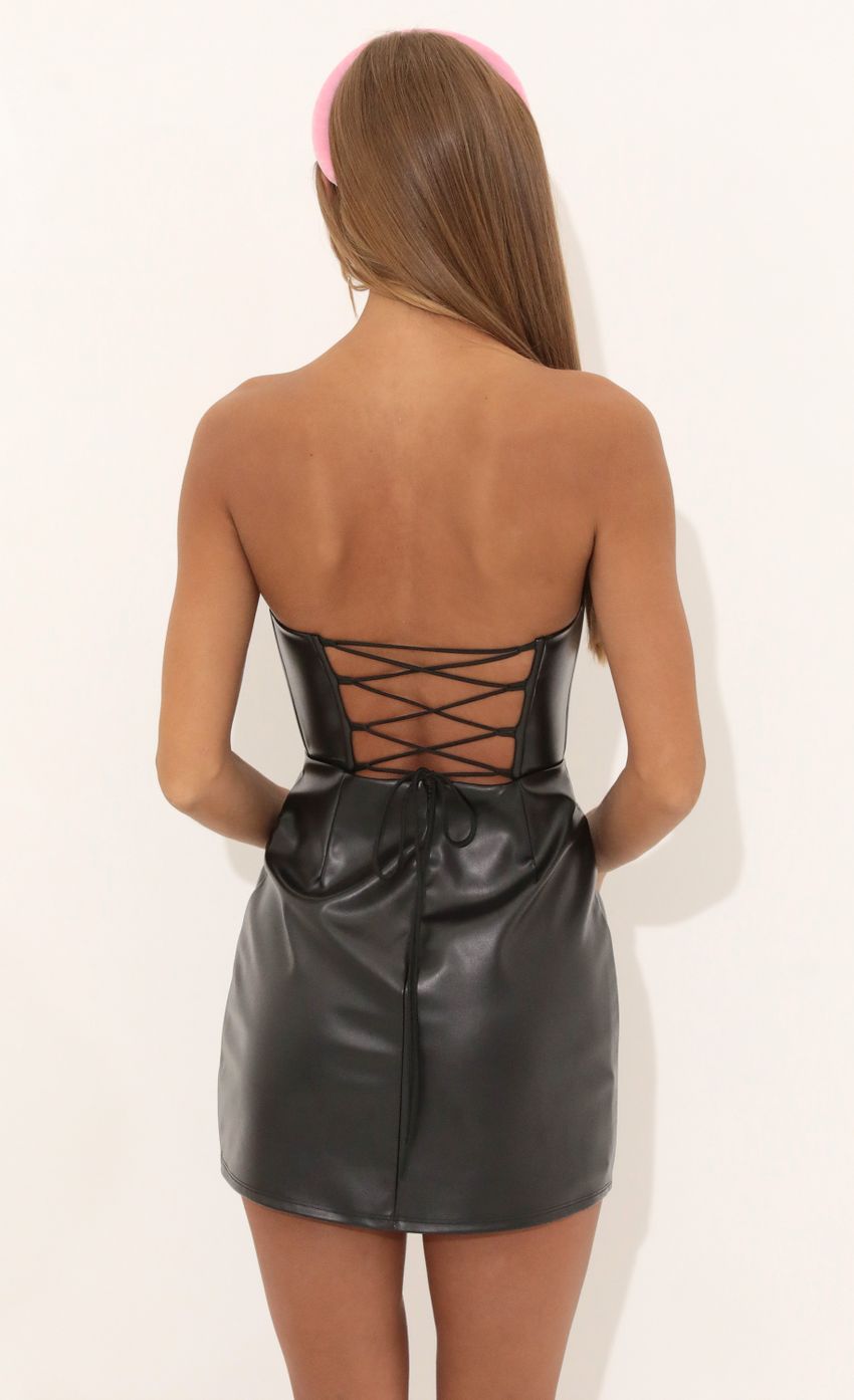 Picture Edna PU Leather Bodycon Dress in Black. Source: https://media.lucyinthesky.com/data/Jul22/850xAUTO/b7bc936d-6a9b-4af2-9413-17843c68ec9d.jpg