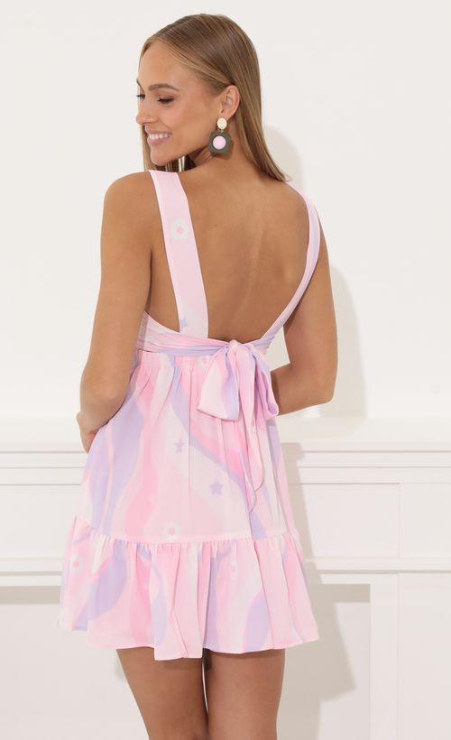 Picture Aurora Bubble Crepe Swirl Square Neckline Dress in Pink. Source: https://media.lucyinthesky.com/data/Jul22_1/500xAUTO/1V9A1847.JPG