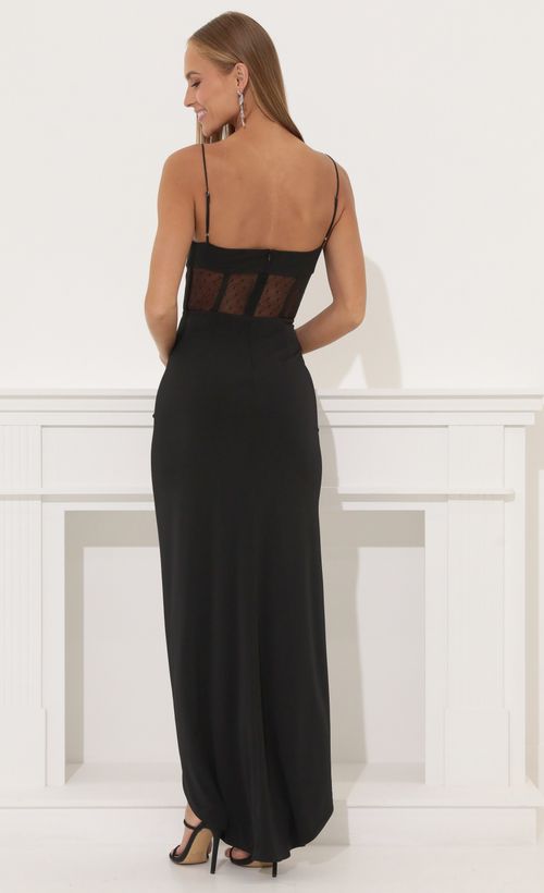 Picture Ainsley Mesh Cut Out Maxi Dress in Black. Source: https://media.lucyinthesky.com/data/Jul22_1/500xAUTO/1V9A3114.JPG