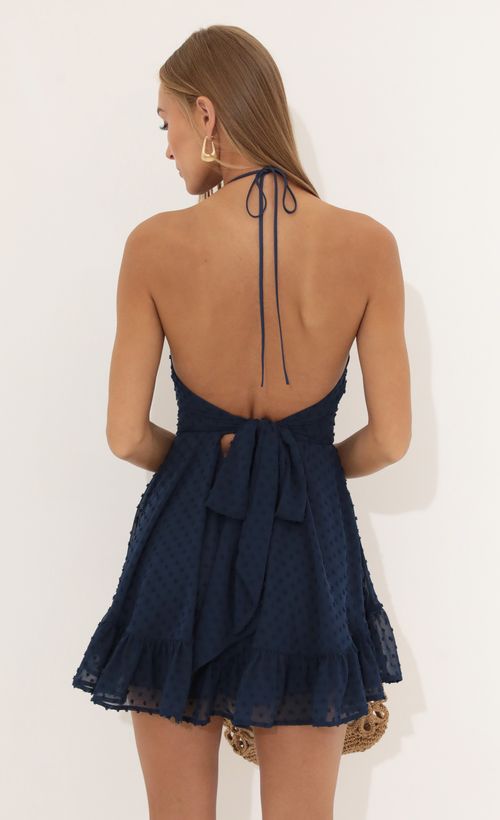 Picture Dawn Dotted Chiffon Ruffle Dress in Navy. Source: https://media.lucyinthesky.com/data/Jul22_1/500xAUTO/1V9A3815.JPG