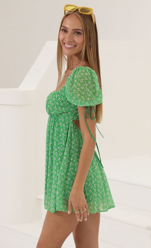 Picture Leilani Floral Chiffon Baby Doll Dress in Green. Source: https://media.lucyinthesky.com/data/Jul22_1/500xAUTO/1V9A6233.JPG