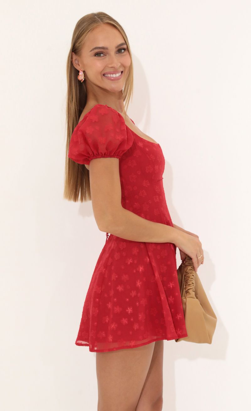 Picture Wannda Floral Chiffon Puff Sleeve Dress in Red. Source: https://media.lucyinthesky.com/data/Jul22_1/800xAUTO/1V9A2404.JPG