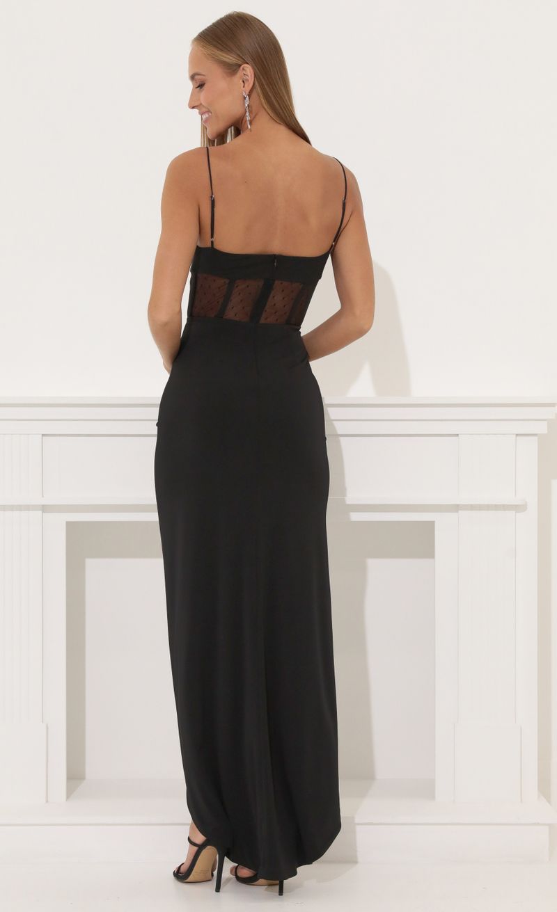 Picture Ainsley Mesh Cut Out Maxi Dress in Black. Source: https://media.lucyinthesky.com/data/Jul22_1/800xAUTO/1V9A3114.JPG