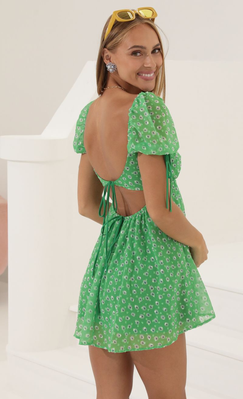 Picture Leilani Floral Chiffon Baby Doll Dress in Green. Source: https://media.lucyinthesky.com/data/Jul22_1/800xAUTO/1V9A6279.JPG