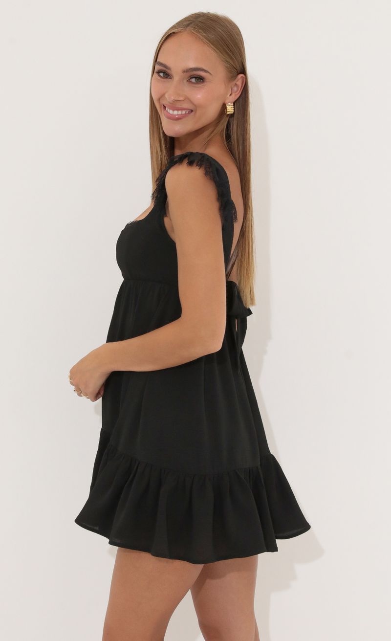 Picture Michele Crepe Ruffle Baby Doll Dress in Black. Source: https://media.lucyinthesky.com/data/Jul22_1/800xAUTO/1V9A7399.JPG