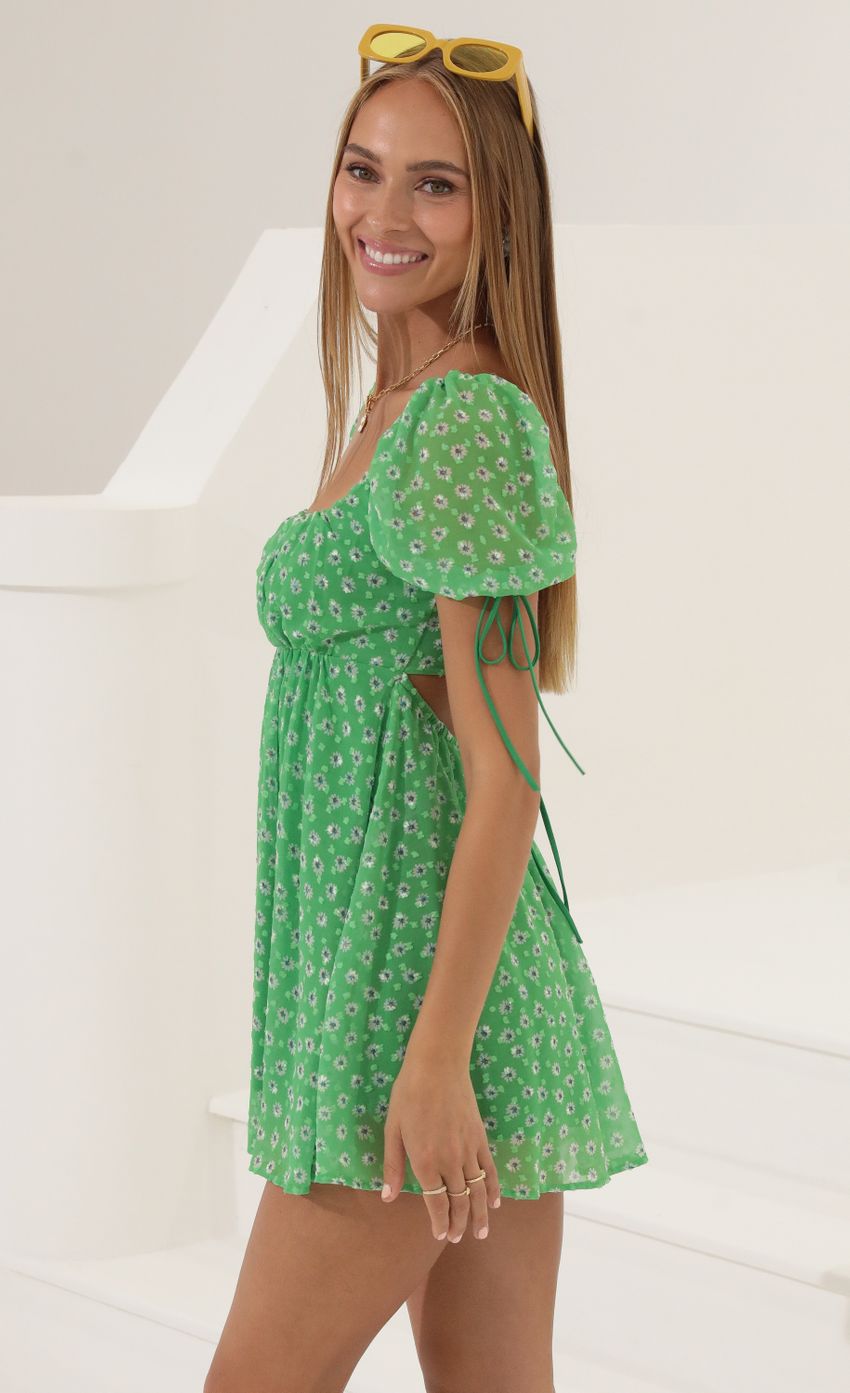 Picture Leilani Floral Chiffon Baby Doll Dress in Green. Source: https://media.lucyinthesky.com/data/Jul22_1/850xAUTO/1V9A6233.JPG