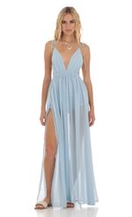 Picture Skylar Love Ties Maxi Dress in Mesh Blue. Source: https://media.lucyinthesky.com/data/Jul23/150xAUTO/8201a0fb-61c2-46ac-8c9b-d9e3419119bd.jpg