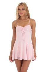 Picture Starlette Sequin Flare Dress in Pink. Source: https://media.lucyinthesky.com/data/Jul23/150xAUTO/e9e925cc-1eb3-4108-888e-fcbd00372e45.jpg