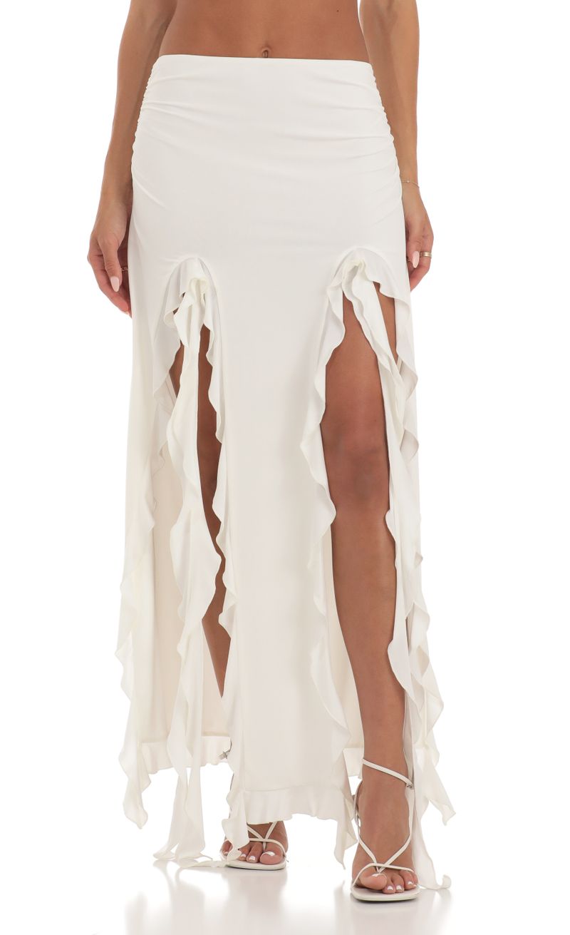 Zola Ruffle Slit Two Piece Set in White | LUCY IN THE SKY