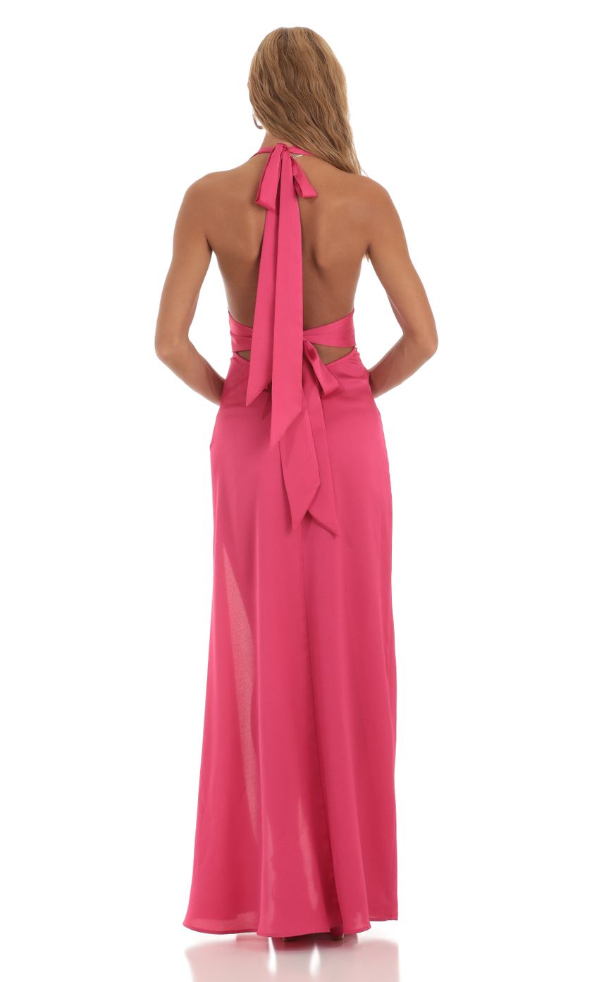 Picture Magdalen Satin Halter Dress in Pink. Source: https://media.lucyinthesky.com/data/Jul23/850xAUTO/1d6e716b-0bf8-43e8-a346-b3c62f8933d7.jpg