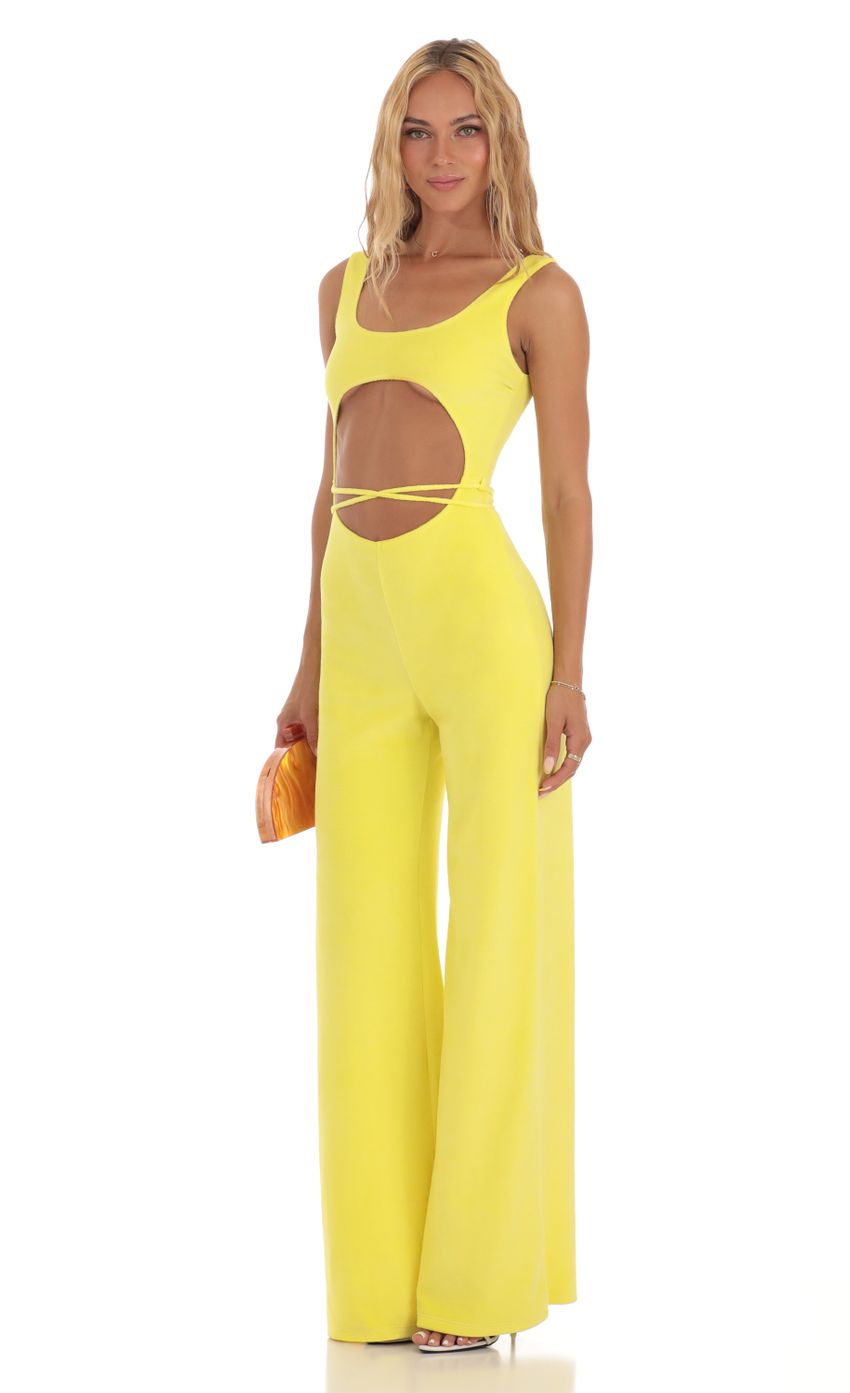 Picture Vinca Cutout Jumpsuit in Yellow. Source: https://media.lucyinthesky.com/data/Jul23/850xAUTO/1ff54008-d230-424c-9eb0-fef8b8af3338.jpg