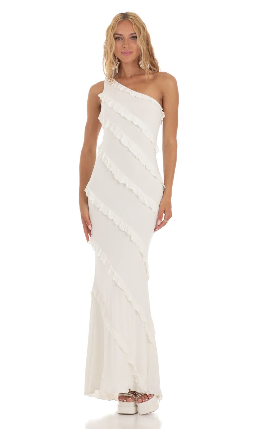 Picture Jaslynn One Shoulder Ruffle Dress in White. Source: https://media.lucyinthesky.com/data/Jul23/850xAUTO/25f74ed2-9c59-496c-b40f-33a2bef6cb94.jpg