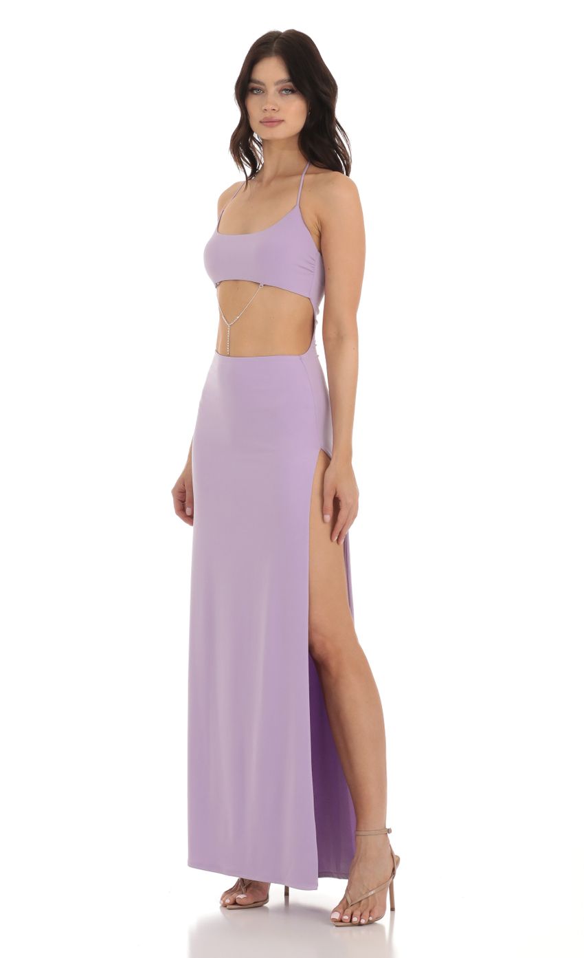 Picture Jules Rhinestone Cutout Maxi Dress in Purple. Source: https://media.lucyinthesky.com/data/Jul23/850xAUTO/4e5e3700-b842-424a-bcba-b7ba90f0f507.jpg