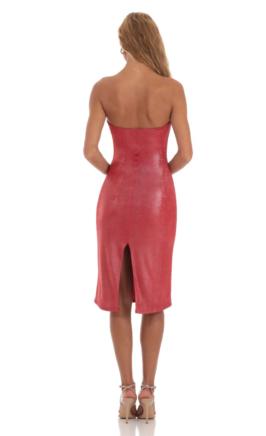 Picture Domini Metallic Strapless Dress in Red. Source: https://media.lucyinthesky.com/data/Jul23/850xAUTO/5263f69b-0401-4fe2-a5e4-9cf33a17b481.jpg