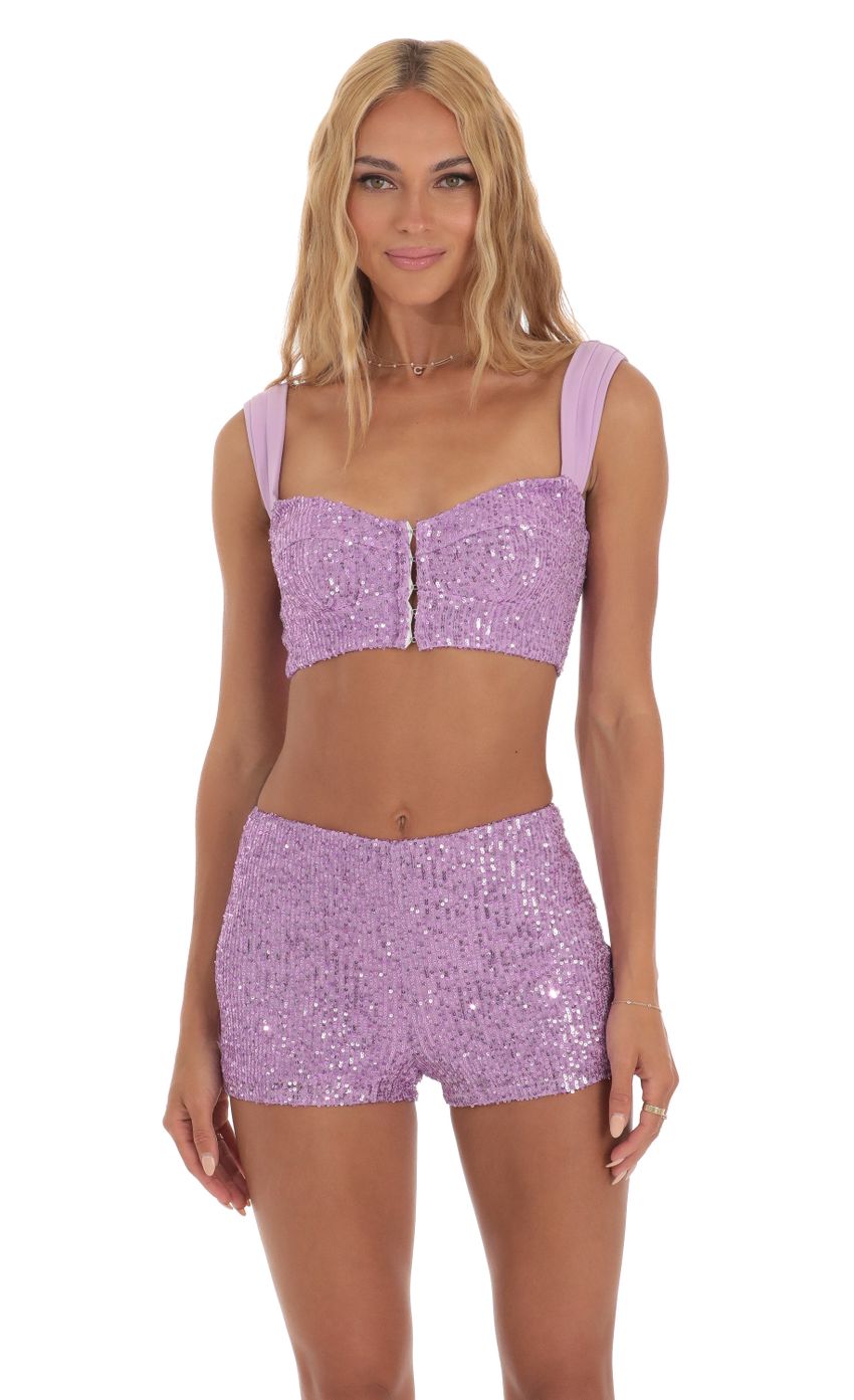 Picture Karys Sequin Two Piece Set in Purple. Source: https://media.lucyinthesky.com/data/Jul23/850xAUTO/6aad8ab4-5b41-4d5f-8194-3bc29d3d27ea.jpg
