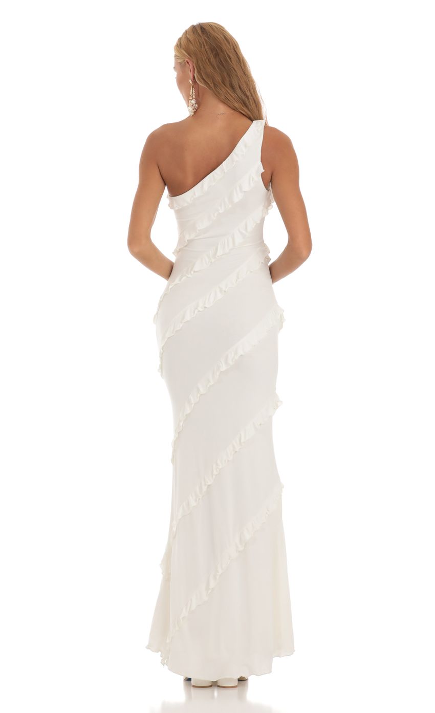 Picture Jaslynn One Shoulder Ruffle Dress in White. Source: https://media.lucyinthesky.com/data/Jul23/850xAUTO/96a8dfee-98a4-4797-841f-ba06f05c81c8.jpg