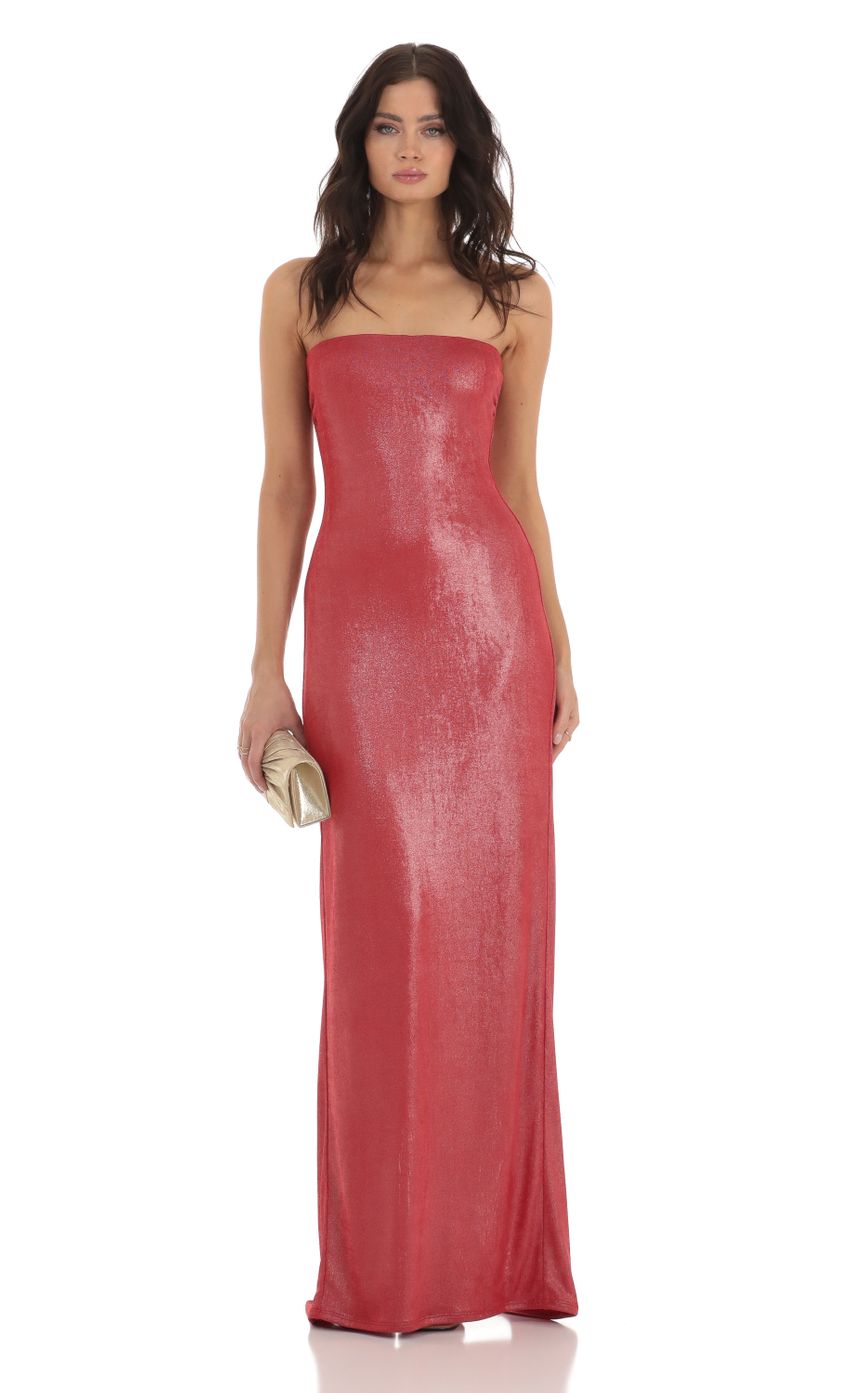 Picture Domini Metallic Strapless Maxi Dress in Red. Source: https://media.lucyinthesky.com/data/Jul23/850xAUTO/999830e9-fb6a-4ebd-a9e6-47c6c5ad9026.jpg