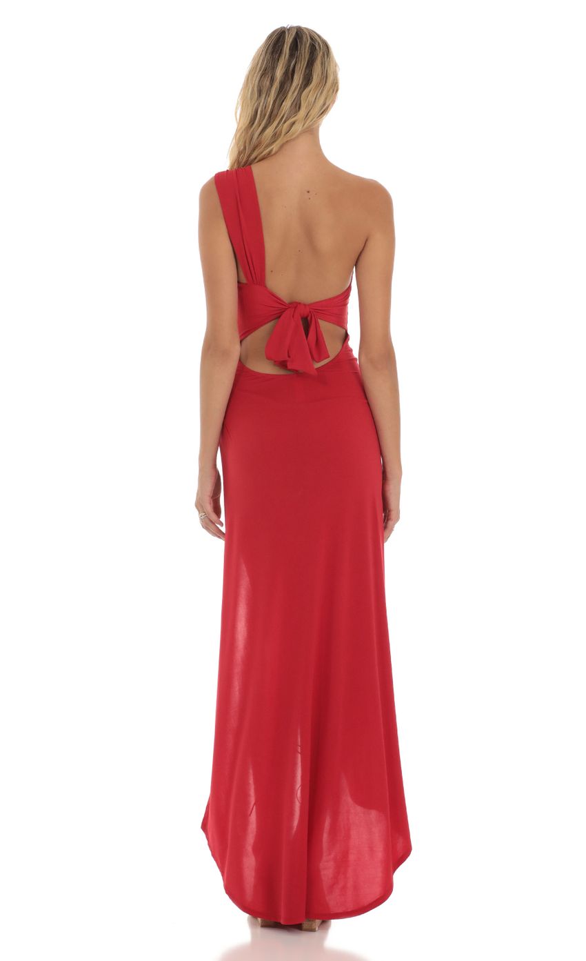 Picture Kavita One Shoulder Dress in Red. Source: https://media.lucyinthesky.com/data/Jul23/850xAUTO/9e38a883-d44a-4cfc-8542-6d626ea63795.jpg