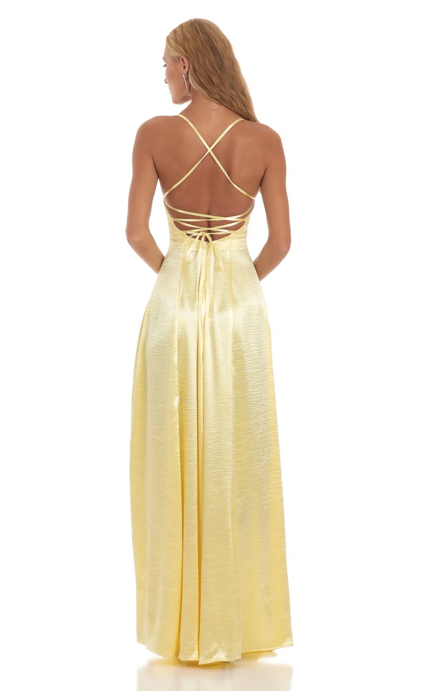 Picture Caitlin Satin Slit Maxi Dress in Yellow. Source: https://media.lucyinthesky.com/data/Jul23/850xAUTO/bea6aef9-4c0b-4941-bae5-b04cd5d3aeed.jpg