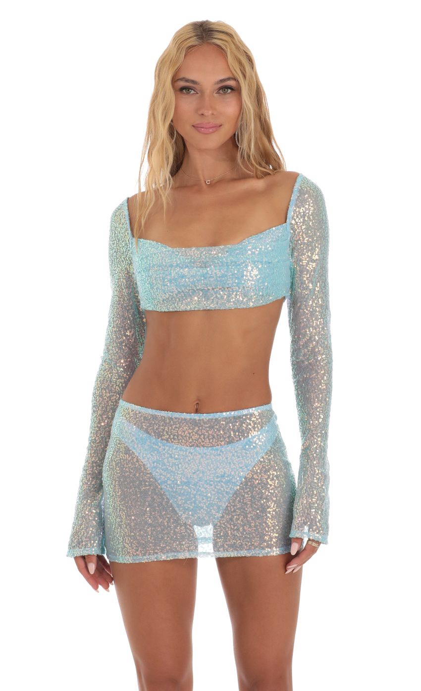 Picture Melinda Sequin Three Piece Skirt Set in Blue. Source: https://media.lucyinthesky.com/data/Jul23/850xAUTO/ce91d759-42c7-4a00-abfa-791a434cd560.jpg