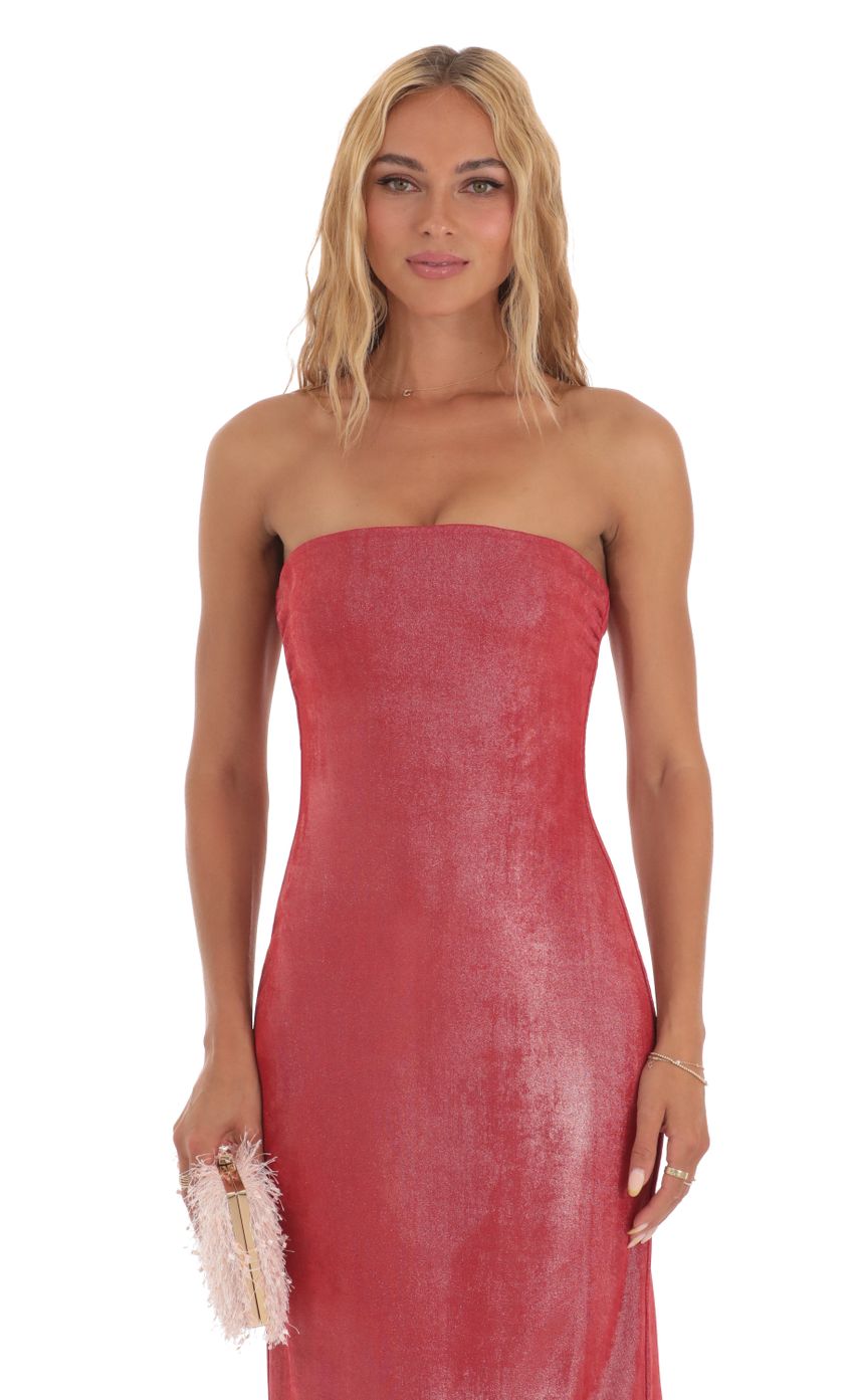 Picture Domini Metallic Strapless Dress in Red. Source: https://media.lucyinthesky.com/data/Jul23/850xAUTO/d96ec1e1-6377-444b-ae4c-1fbb0538abb8.jpg