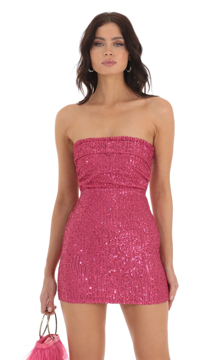 Latica Sequin Strapless Mini Dress in Pink | LUCY IN THE SKY
