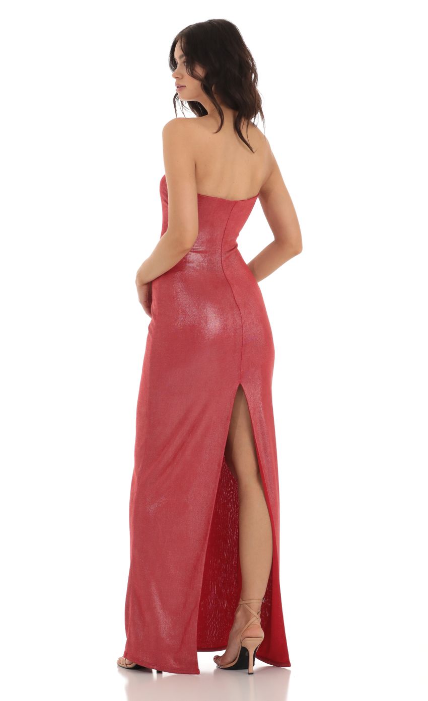 Picture Domini Metallic Strapless Maxi Dress in Red. Source: https://media.lucyinthesky.com/data/Jul23/850xAUTO/e7774dda-8c03-46da-9771-220ed71991f1.jpg