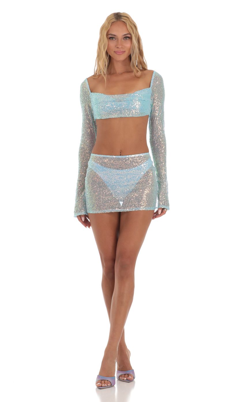Picture Melinda Sequin Three Piece Skirt Set in Blue. Source: https://media.lucyinthesky.com/data/Jul23/850xAUTO/f302c58d-72ff-4e7d-b967-59a0f7f75c17.jpg