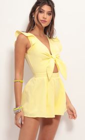 Picture thumb Blair Front Tie Romper in Yellow Gingham. Source: https://media.lucyinthesky.com/data/Jun19_1/170xAUTO/781A3129.JPG