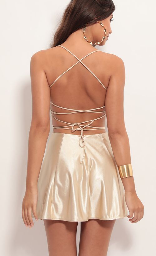 Picture Nina Cutout A-line Dress in Champagne. Source: https://media.lucyinthesky.com/data/Jun19_1/500xAUTO/781A2249.JPG