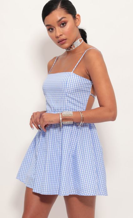 gingham dress blue