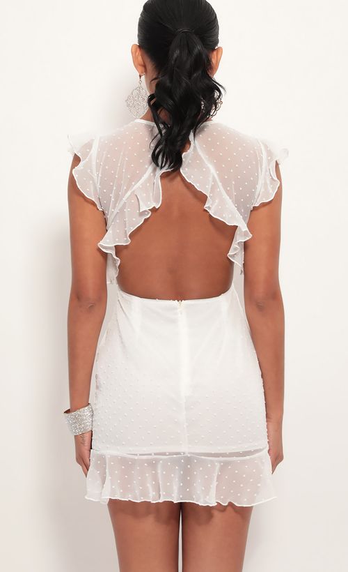 open back babydoll dress in white dots