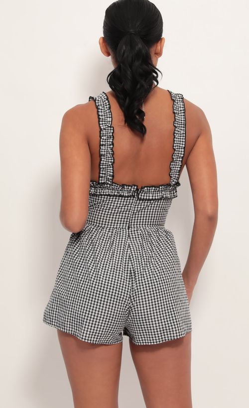 Picture Blair Front Tie Romper in Gingham. Source: https://media.lucyinthesky.com/data/Jun19_2/500xAUTO/781A7176.JPG