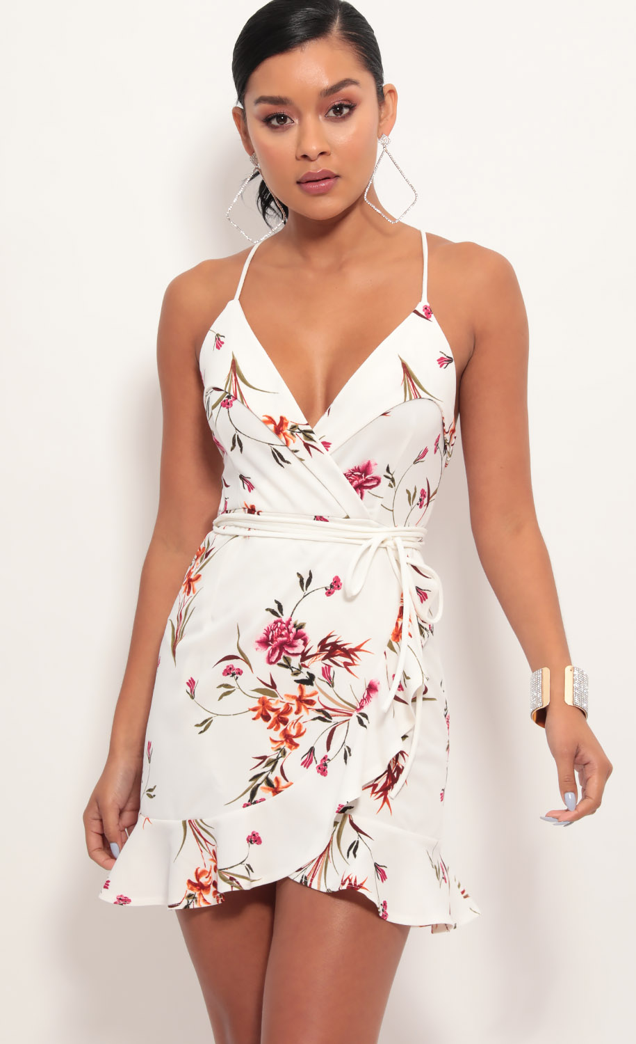 Carisa Ruffle Dress in White Floral