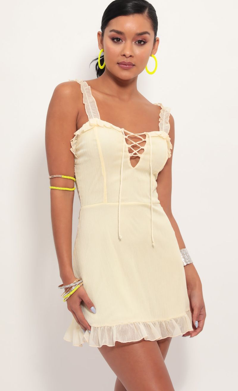 Picture Day-Party Mini Dress In Light Yellow. Source: https://media.lucyinthesky.com/data/Jun19_2/800xAUTO/781A6405.JPG