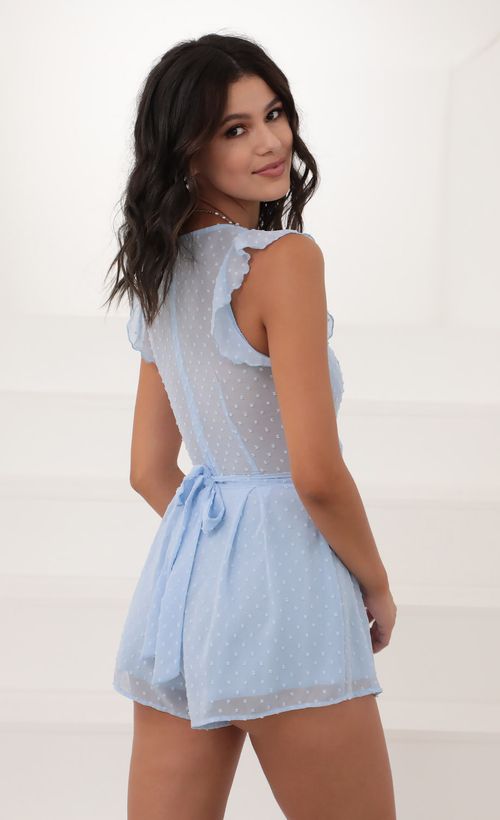 Picture Blair Front Tie Romper in Blue Dots. Source: https://media.lucyinthesky.com/data/Jun20_1/500xAUTO/781A0581.JPG