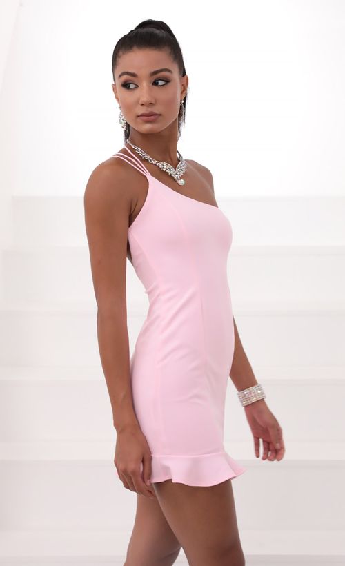 Picture Embry Shoulder Ruffle Dress in Pink. Source: https://media.lucyinthesky.com/data/Jun20_1/500xAUTO/781A6332.JPG