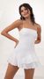 Picture Azura Asymmetrical Frill Dress in White. Source: https://media.lucyinthesky.com/data/Jun20_1/50x90/781A3068.JPG