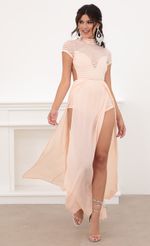Picture Couture Strip Mesh Maxi in Blush. Source: https://media.lucyinthesky.com/data/Jun20_2/150xAUTO/781A3356.JPG
