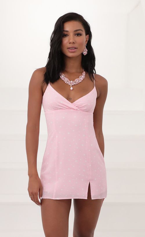 Picture Mila Baby Doll Dress in Pink Polka Dot. Source: https://media.lucyinthesky.com/data/Jun20_2/500xAUTO/781A1482.JPG